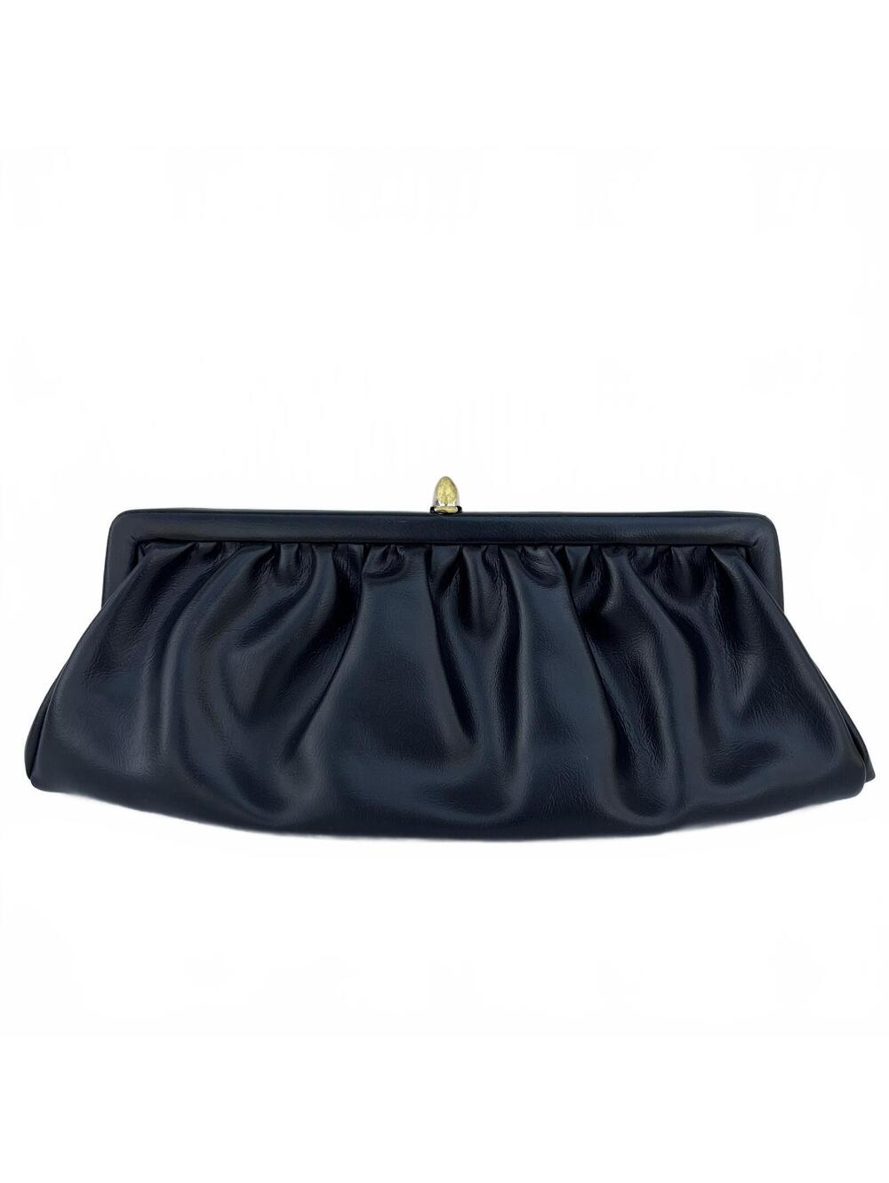 Vintage Black Evening Clutch Gold Tone Clasp Ornate Closure Beautiful Interior